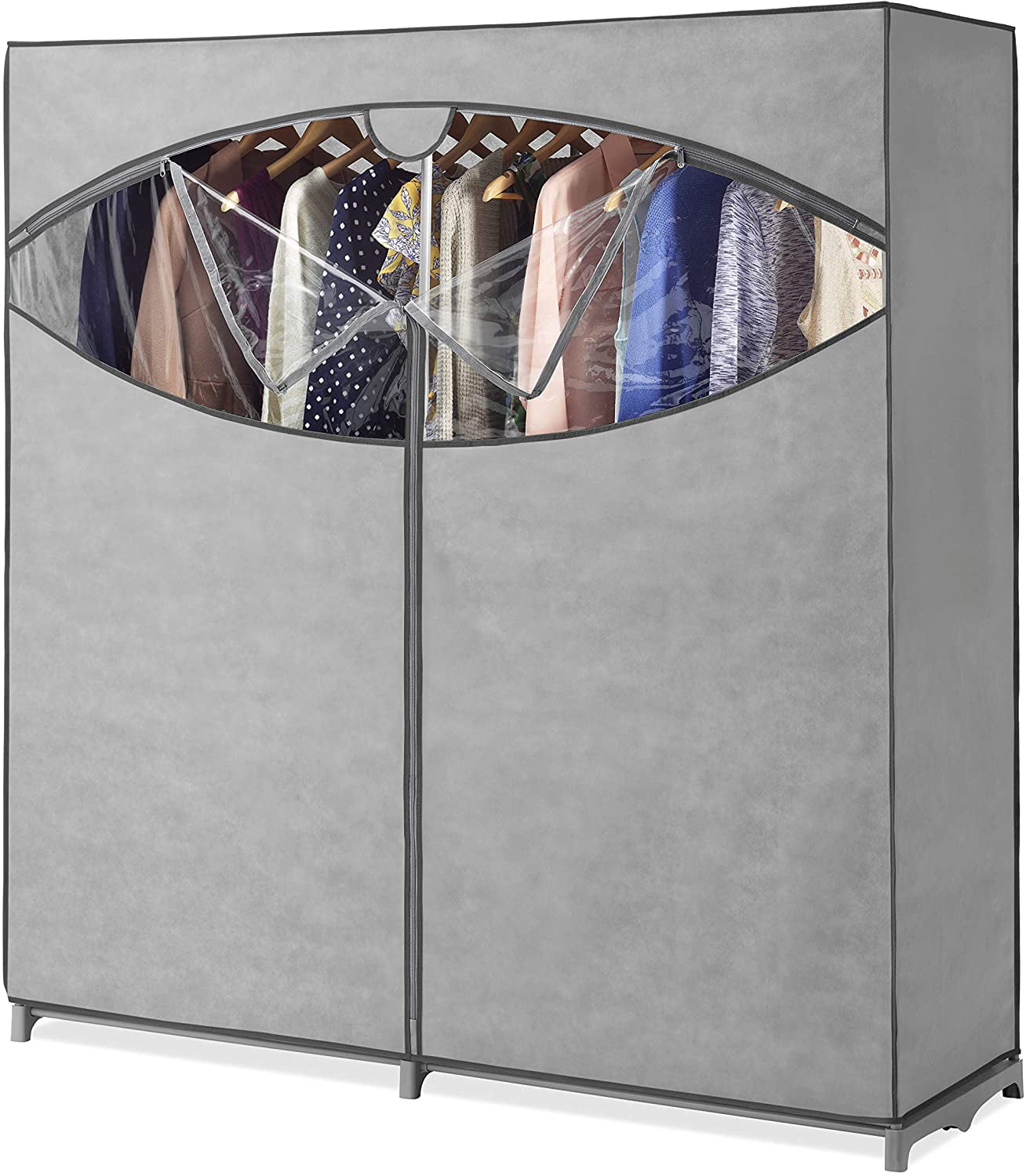 Portable Wardrobe Clothes Storage Closet - Hanging Rack - 60"W -Grey - Non Woven Material