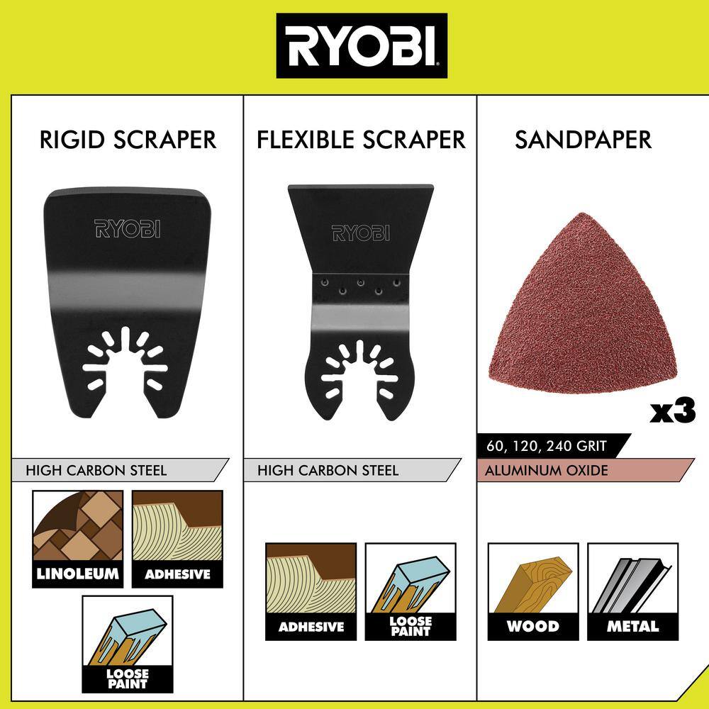 RYOBI 16-Piece Oscillating Multi-Tool Blade Accessory Set with 4-Piece Wood  Metal and 4-Piece Wood Multi-Tool Blade Sets A241601-A24402-A24401