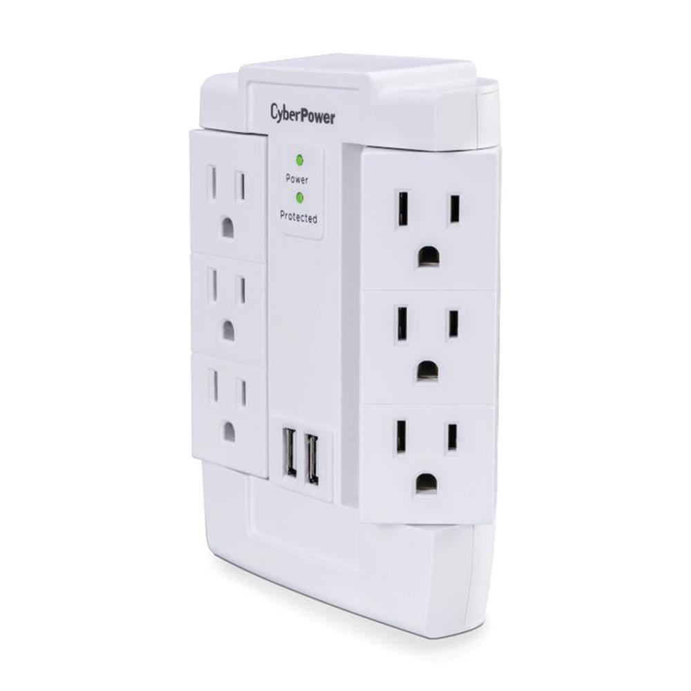 CyberPower 6-Outlet Swivel Professional Surge Protector Wall Tap with 2 Usb Ports CSP600WSURC2