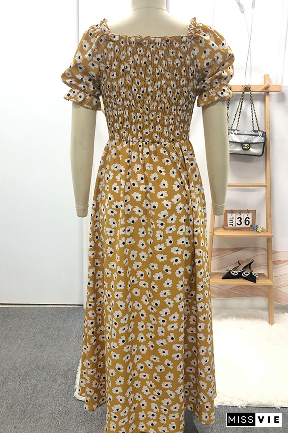 Sun Flower Off Shoulder Floral Dress Wholesale