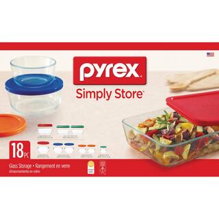 Pyrex Simply Store 18-Piece Glass Storage Set with Assorted Colored Lids 1110608