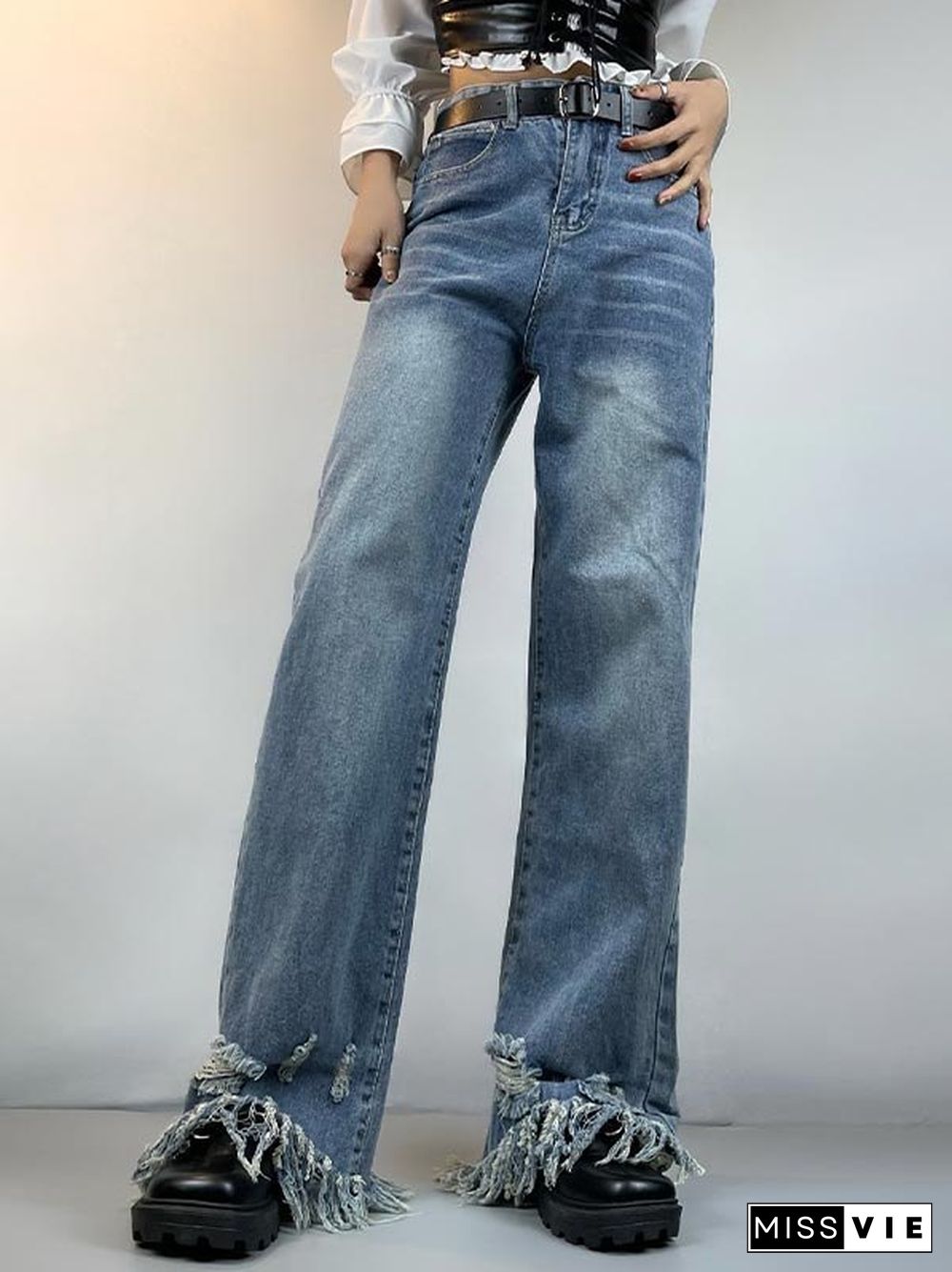 Washed Distressed Boyfriend Jeans