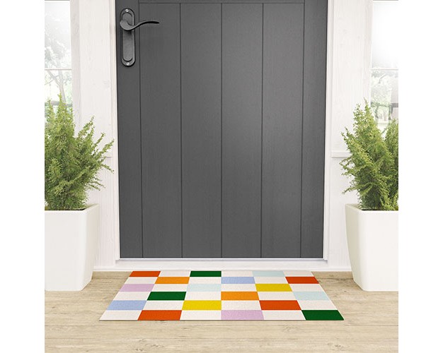 Lane And Lucia Retro Rainbow Checkerboard Welcome Mat Society6