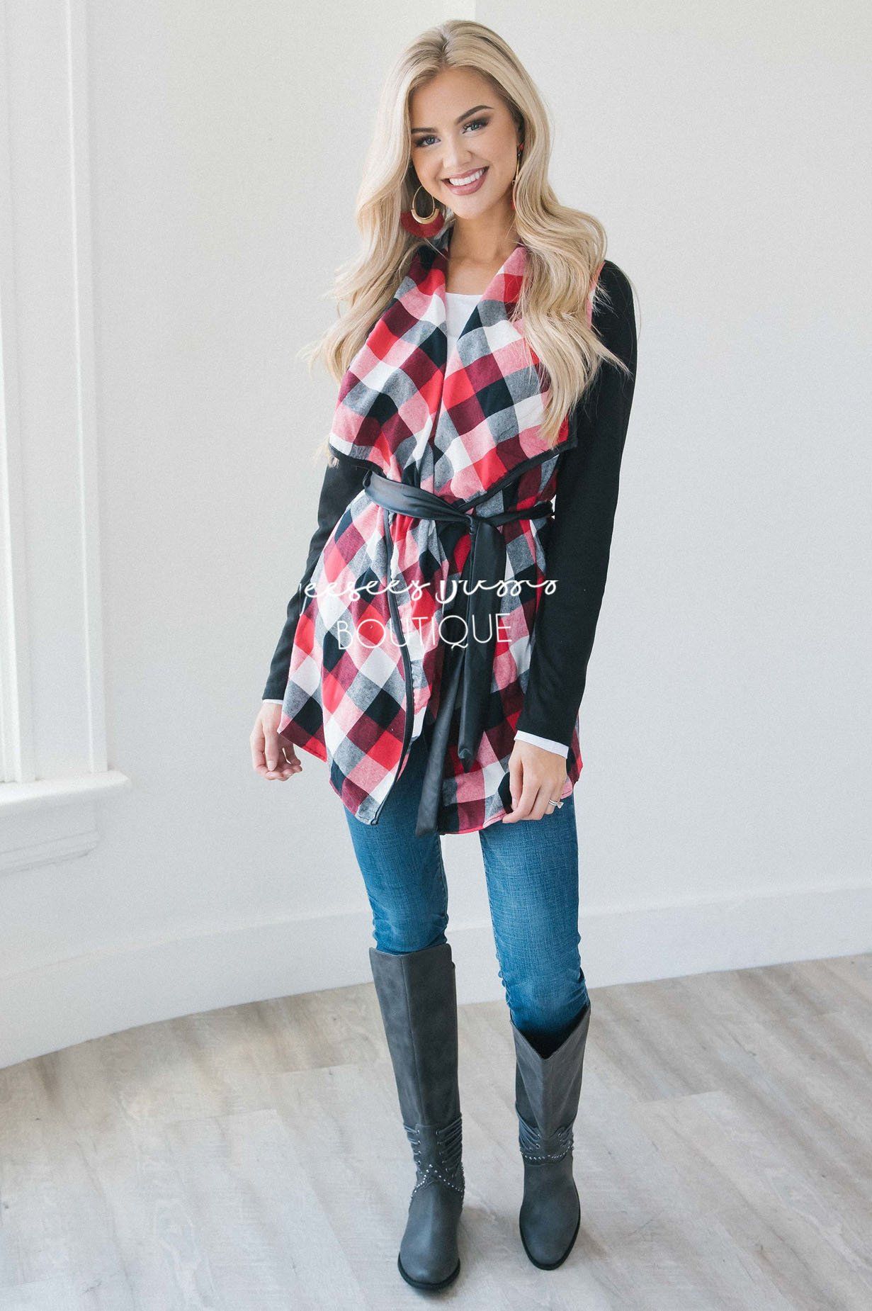 Plaid Tie Waist Coat