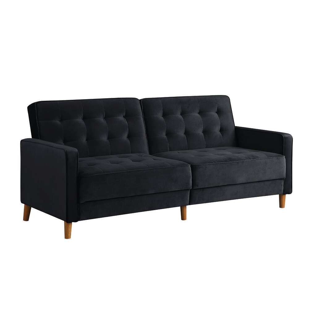 Modern Velvet Upholstered Sofa Bed Adjuastable Reclining Sofa with Split Tufted Back and Wooden Legs