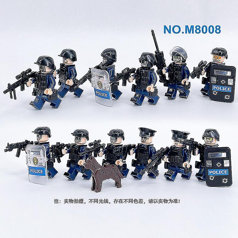 Blue Special Police Small Particle Minifigure Building Blocks Weapon Shield Dog Children Assembled Building Blocks 12pcs