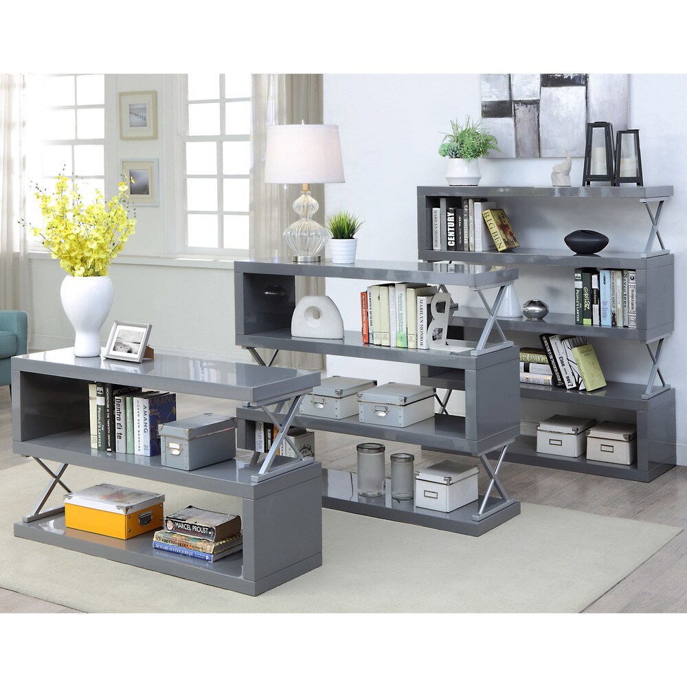 Loop Modern 5 Tier S shaped Bookcase with X shaped Metal by Furniture of America