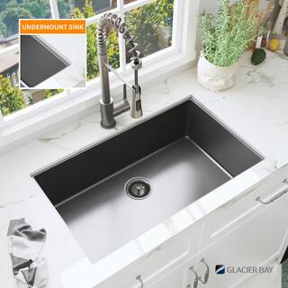 Glacier Bay Gunmetal Black Stainless Steel 27 in. 18-Gauge Single Bowl Undermount Kitchen Sink with Black Spring Neck Faucet ACS2718A1-F