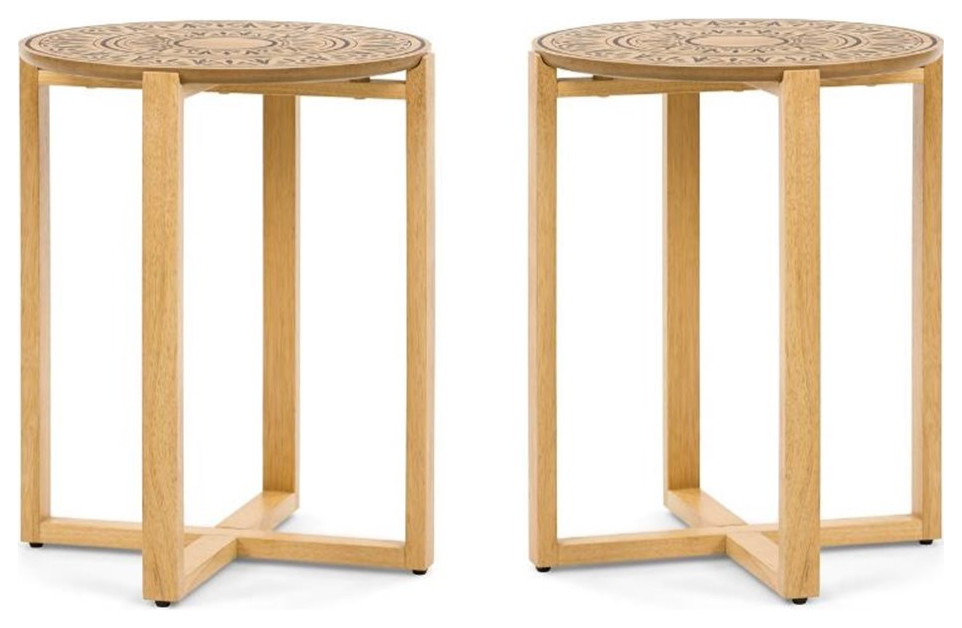 Home Square Wood End Table with Cross Style Base in Natural   Set of 2   Contemporary   Side Tables And End Tables   by Homesquare  Houzz