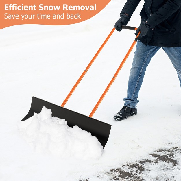 Snow Shovel Heavy duty Metal Adjustable Height Wheeled Snow Removal Pusher