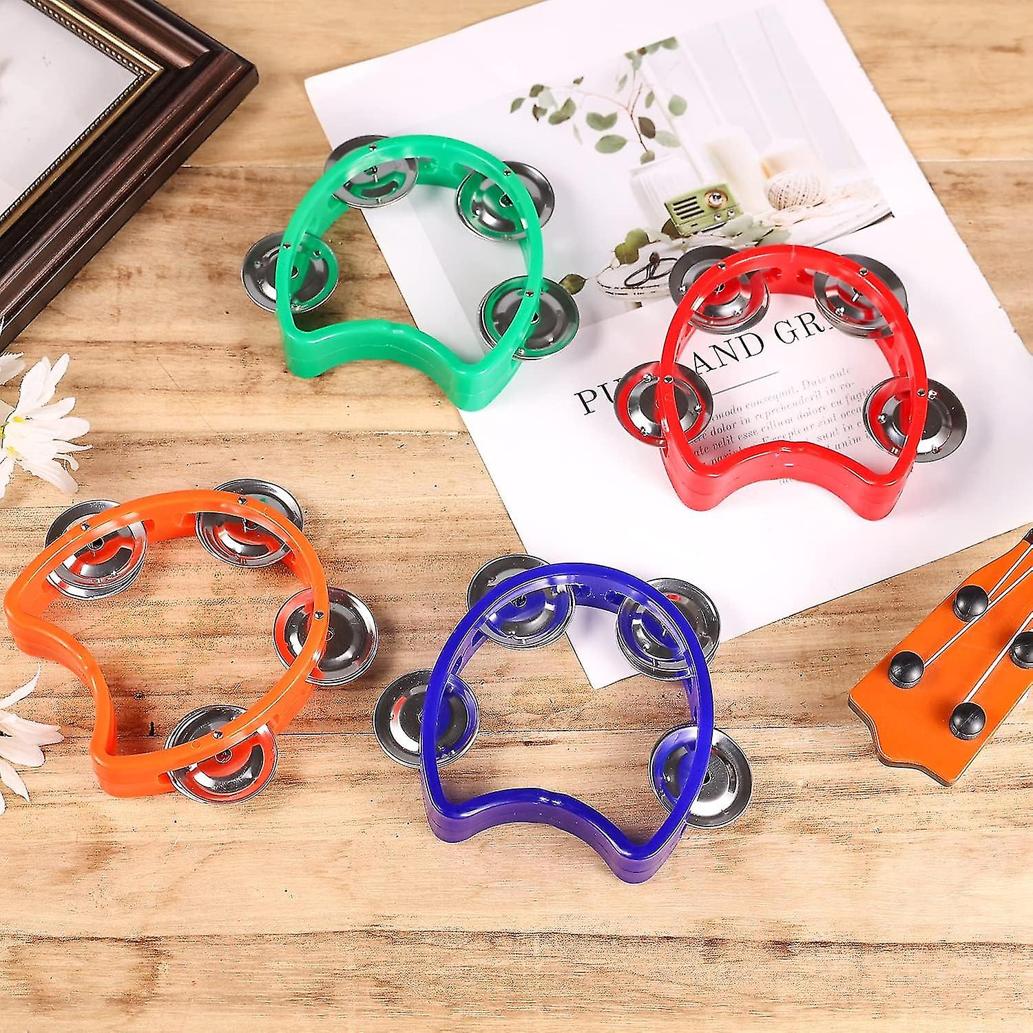 4 Pieces Mini Percussion Tambourine Preschool Education Educational Teaching Aids Hand Rattle Percussion Instrument Four Bell Ring Rattle Party Instru