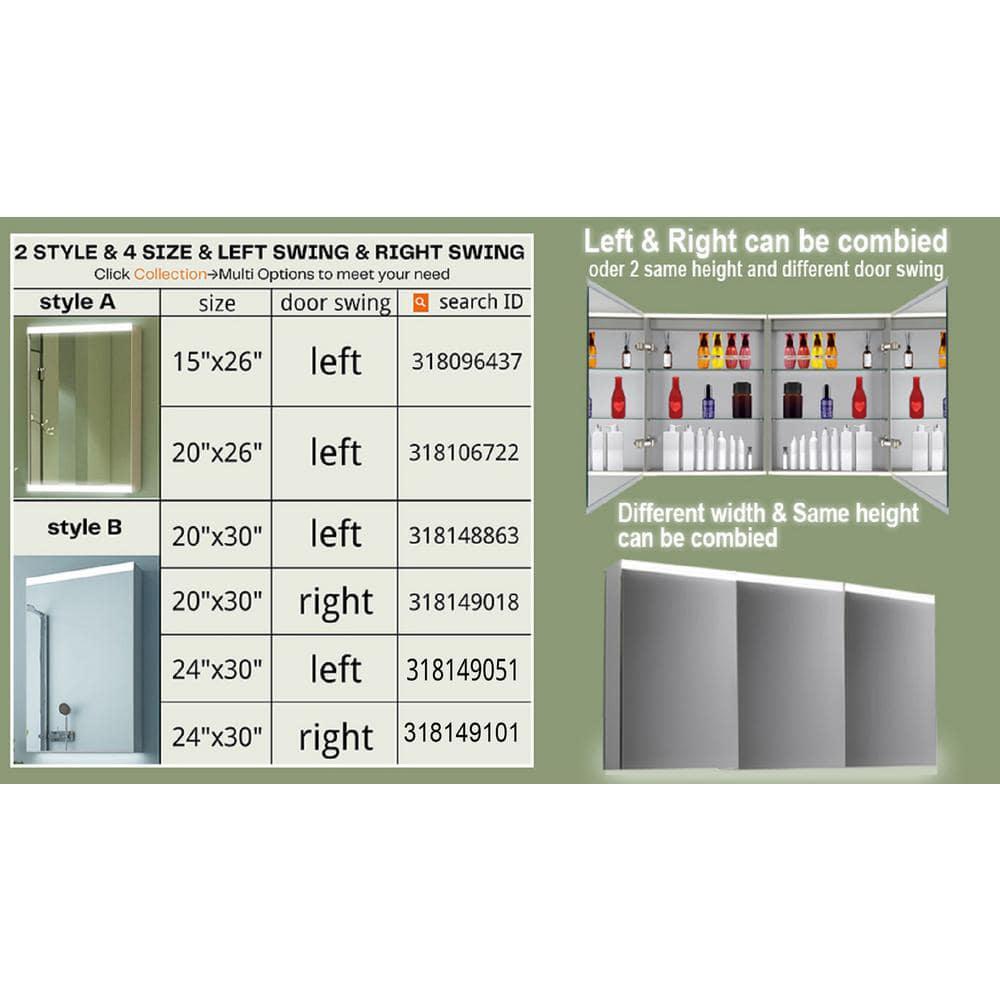 TOOLKISS 15 in x 26 in x 4 in Surface Mount Medicine Cabinet in Silver with Mirror and Lighted Motion Sensor