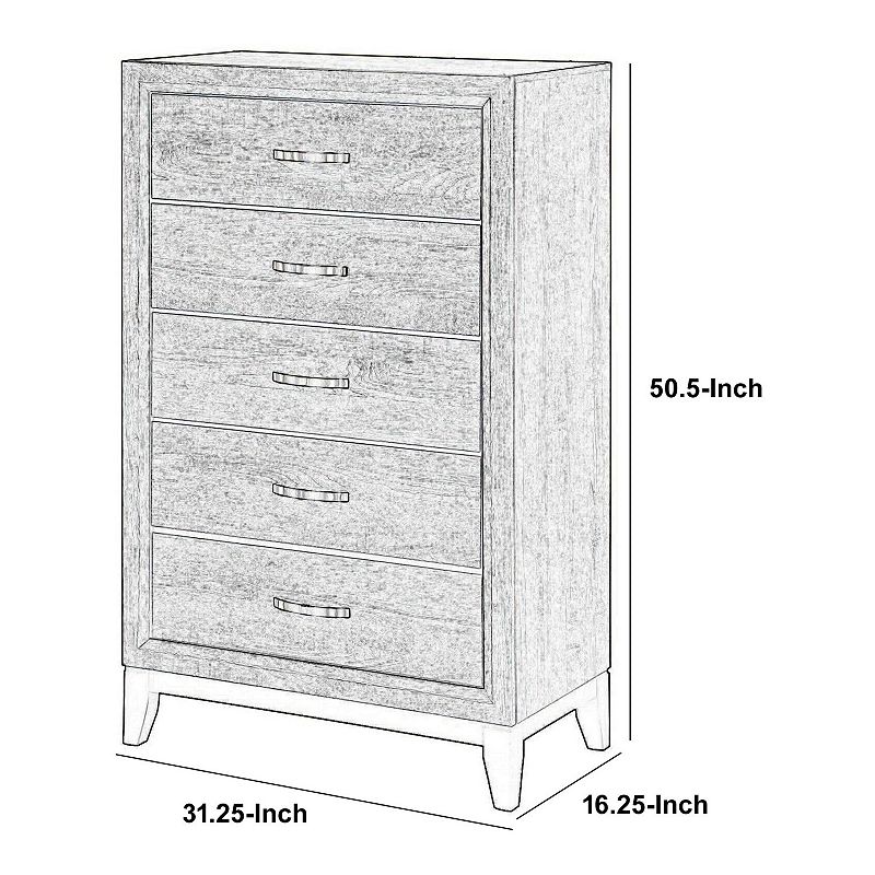 5 Drawer Transitional Chest with Chamfered Feet and Curved Handles， Gray