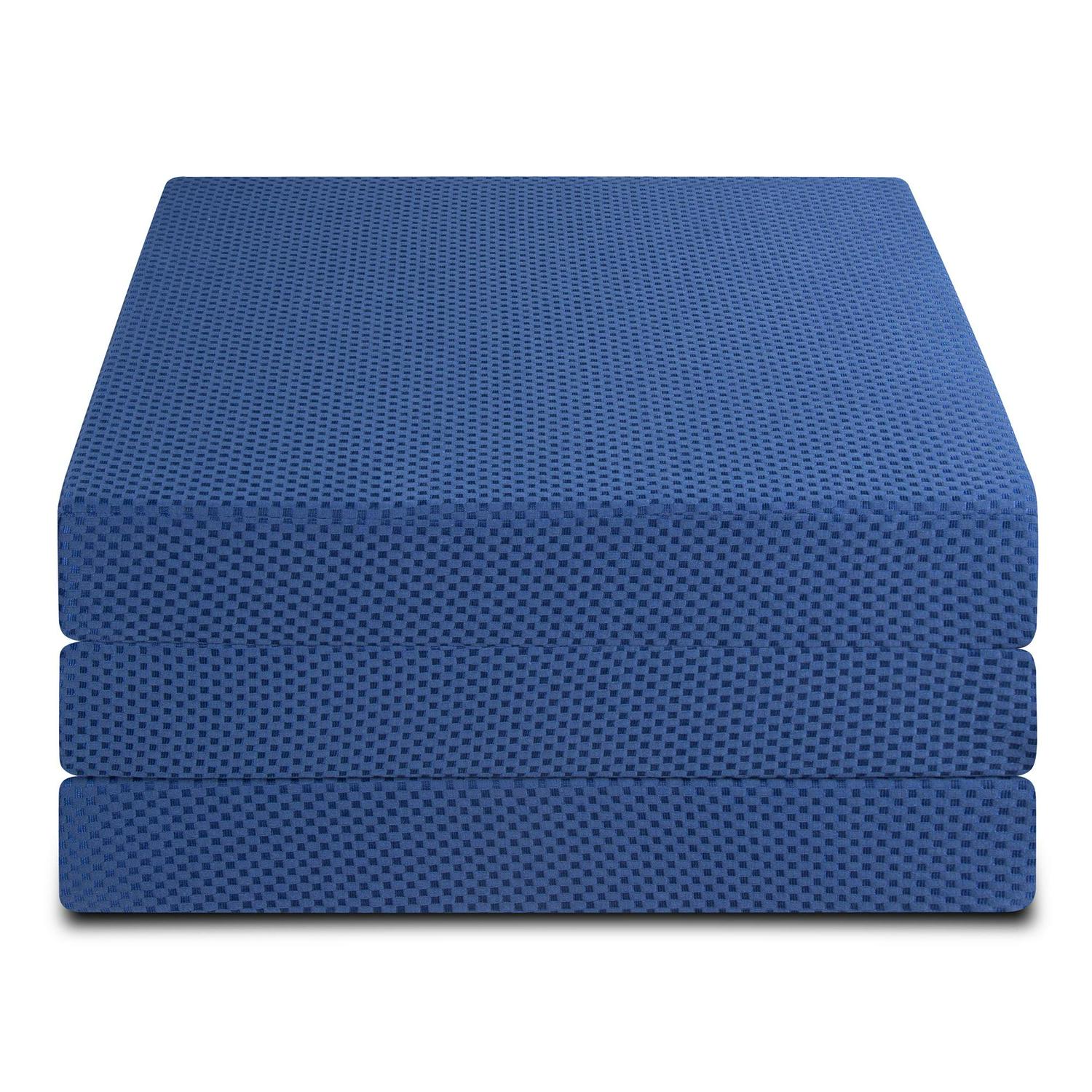 GrandRest 4and#8221; Tri-Fold Memory Foam Mattress， Blue， Single