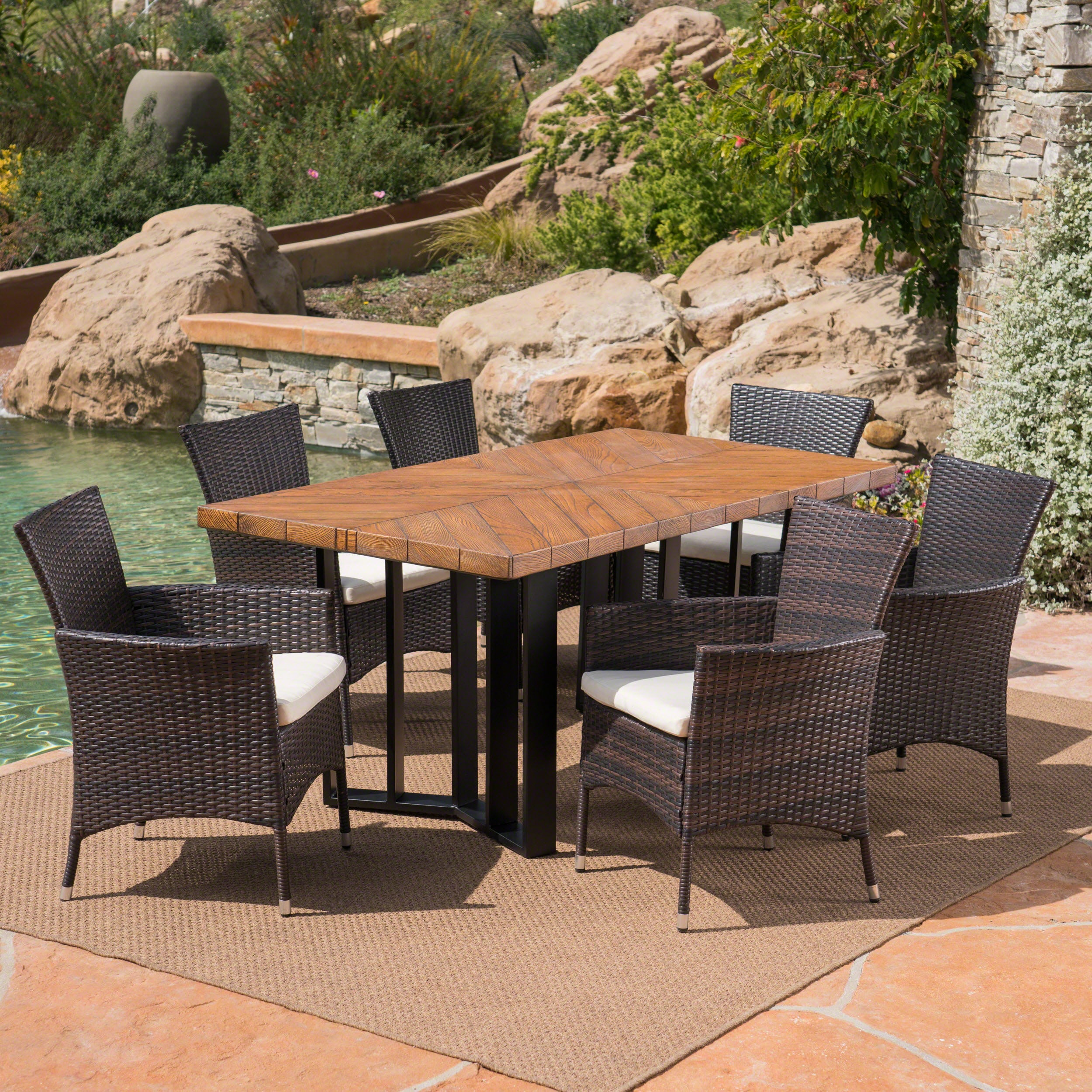 Truda Outdoor 7 Piece Wicker Dining Set with Concrete Dining Table