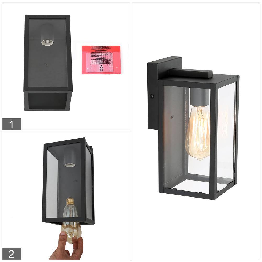 LNC Modern Black Outdoor Sconce with Clear Glass Shade 1-Light Minimalist Exterior Wall Lantern for Deck Patio Porch Pathway 6FIAAFHD14246S7