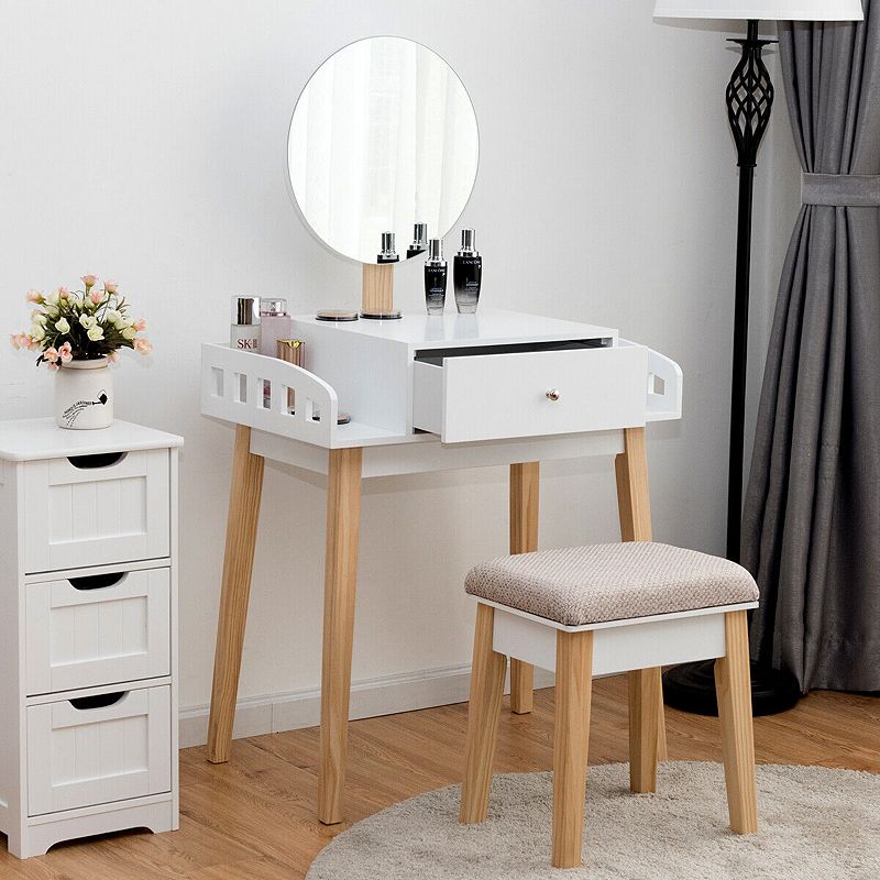 Wooden Makeup Dressing Mirror Table Set with Drawer