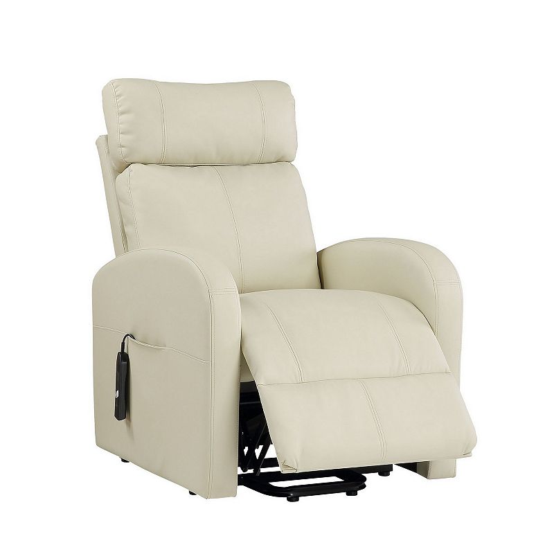 Power Lift Recliner Chair with Faux Leather and Wired Controller， Off White