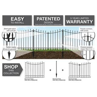 Vigoro Beaumont 40.4 in. H x 49.6 in. W Black Steel 3-Rail Fence Panel 860336