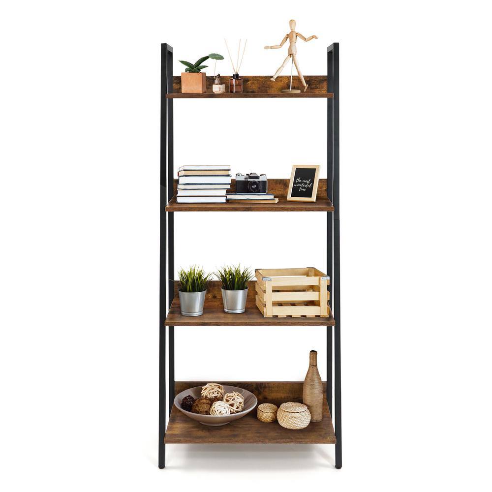 CAPHAUS 52 in. Industrial Book Shelves 24 in. Width 4-Shelf Ladder Bookcase for Home Office Living Room and Kitchen FLR-CH2412MWLD4-RUOK