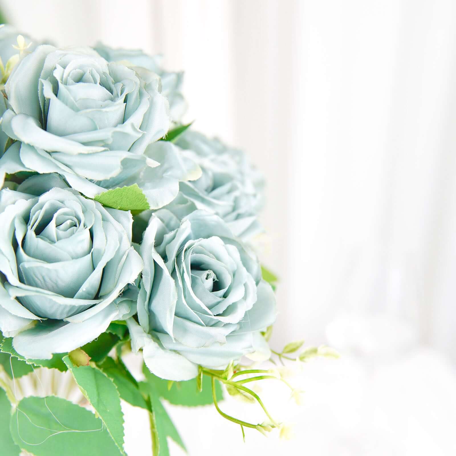 2 Bushes Dusty Blue Artificial Silk Rose Flower Arrangements, Real Touch Long Stem Flower Bouquet 18