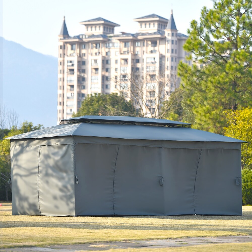 Gray 9 x 18 ft Oxford Cloth Gazebo with Double Top  Mosquito Nets  UV Proof