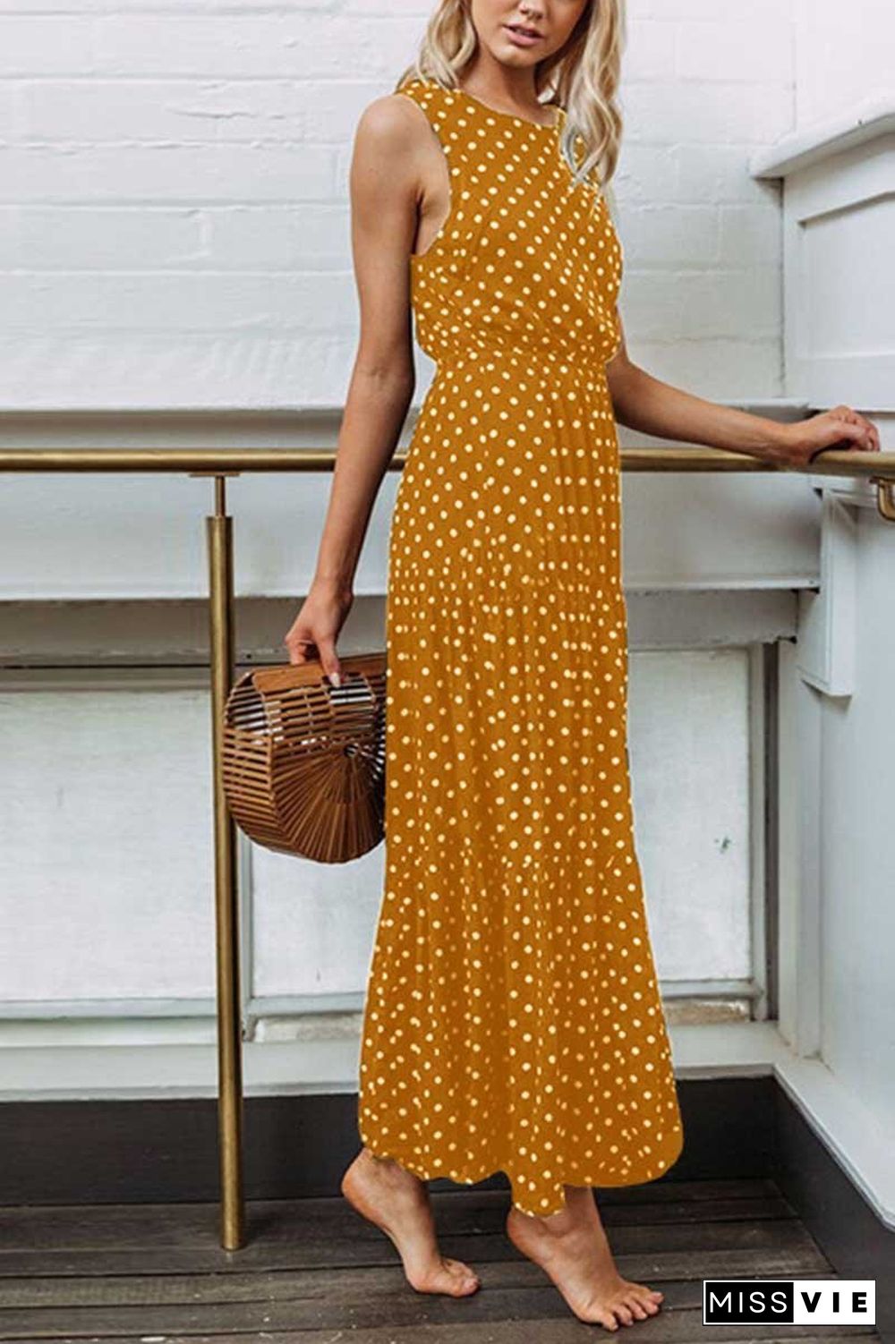 Polka Dot Waist Maxi Dress(3 Colors)