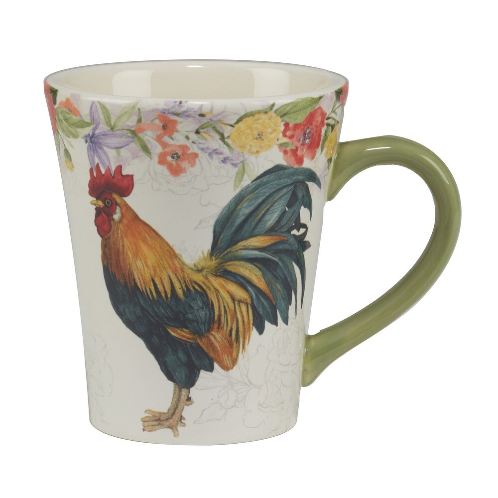 Certified International Floral Rooster 20 oz. Mugs  Set of 4 Assorted Designs