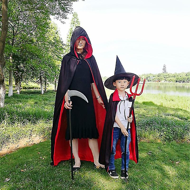 1pcs Halloween Cloak Children Adult Makeup Costume Props Death Cloak Cloak Pirate Cosplay Cloak 150cm(red And Black Double-sided Double-sided Hood)