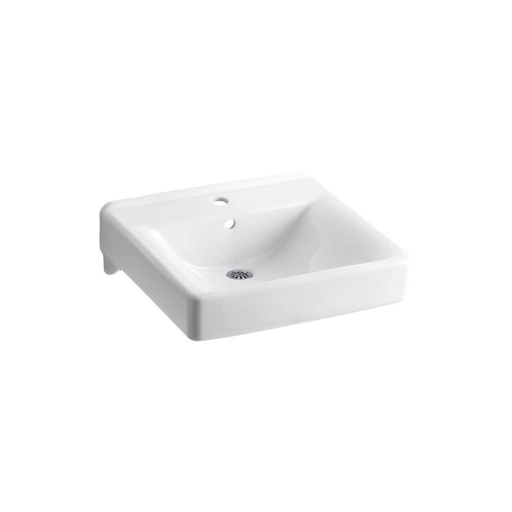 KOHLER Soho Wall-Mount Vitreous China Bathroom Sink in White with Overflow Drain K-2084-0