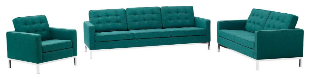 Fiona Teal 3 Piece Upholstered Fabric Sofa Loveseat And Armchair Set   Contemporary   Living Room Furniture Sets   by Peachtree Fine Furniture  Houzz