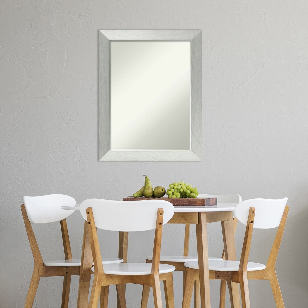 Petite Bevel Wood Wall Mirror   Brushed Sterling Silver Frame