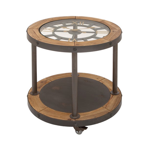 Urban Designs Clock Top Industrial Round Accent Table