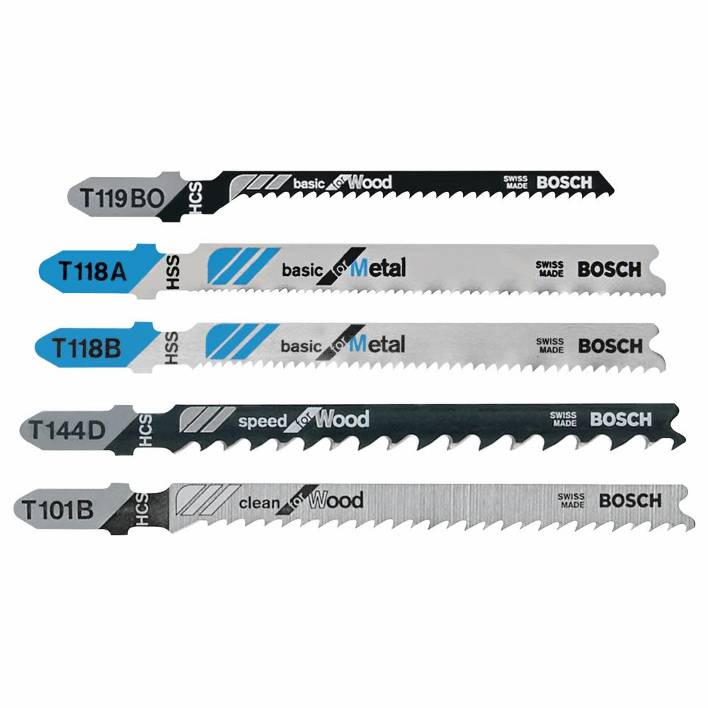 5 pc. T-Shank Jig Saw Blade Set for Wood and Metal ;