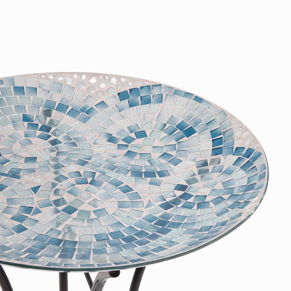 Alpine Corporation 24 in. Tall Outdoor Mosaic Style Glass Birdbath Bowl with Metal Stand， Blue HMD102A