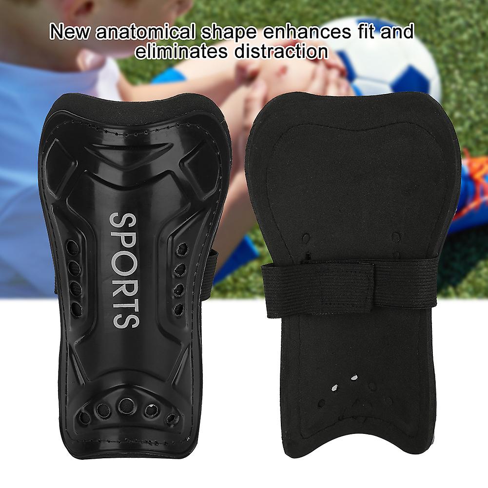 A Pair Child Football Shin Pads Training Leg Guards Safety Protector Adjustable Strap (black)