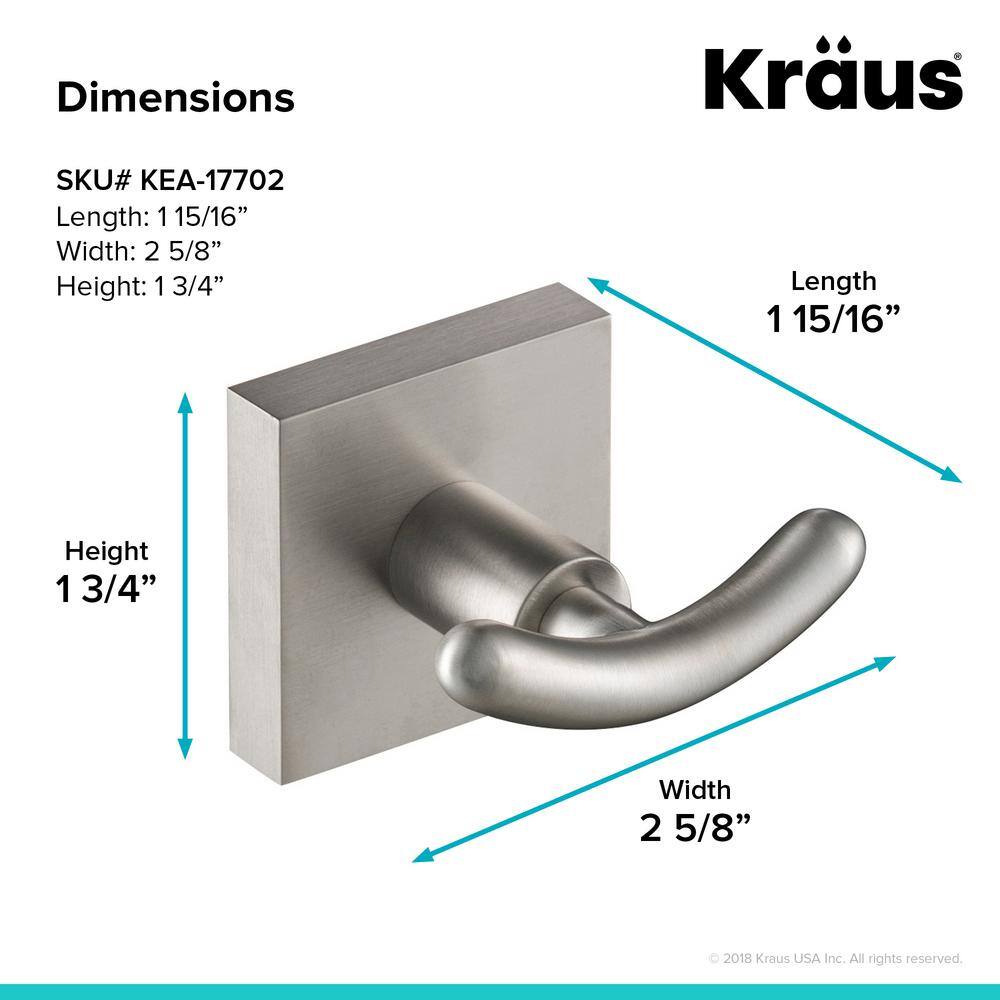 KRAUS Ventus Bathroom Robe and Towel Double Hook in Brushed Nickel KEA-17702BN