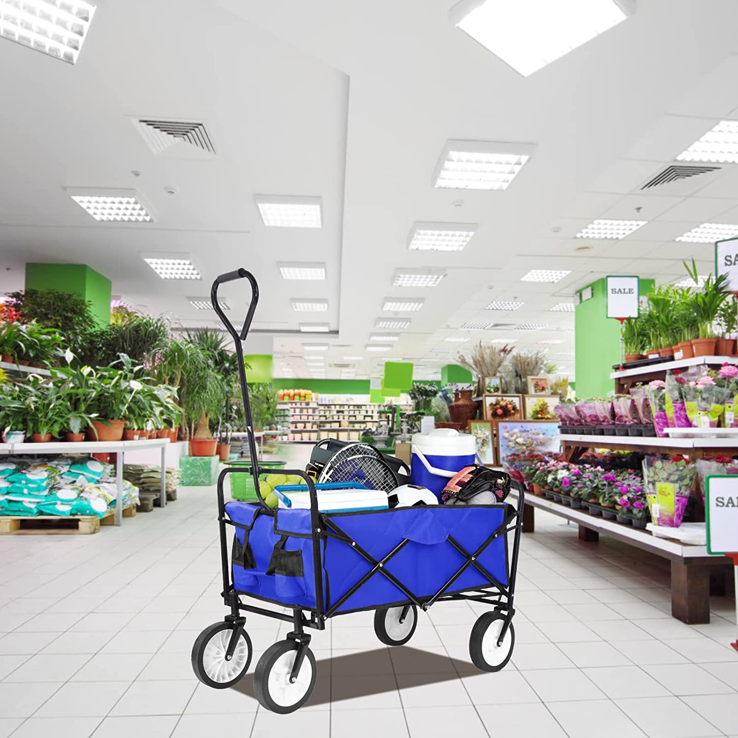 Pirecart Collapsible Wagon, Folding Utility Cart with Cup Holders