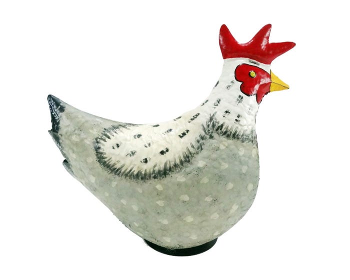 Alpine Polka Dot White and Gray Metal Laying Hen Décor - JUM440HH