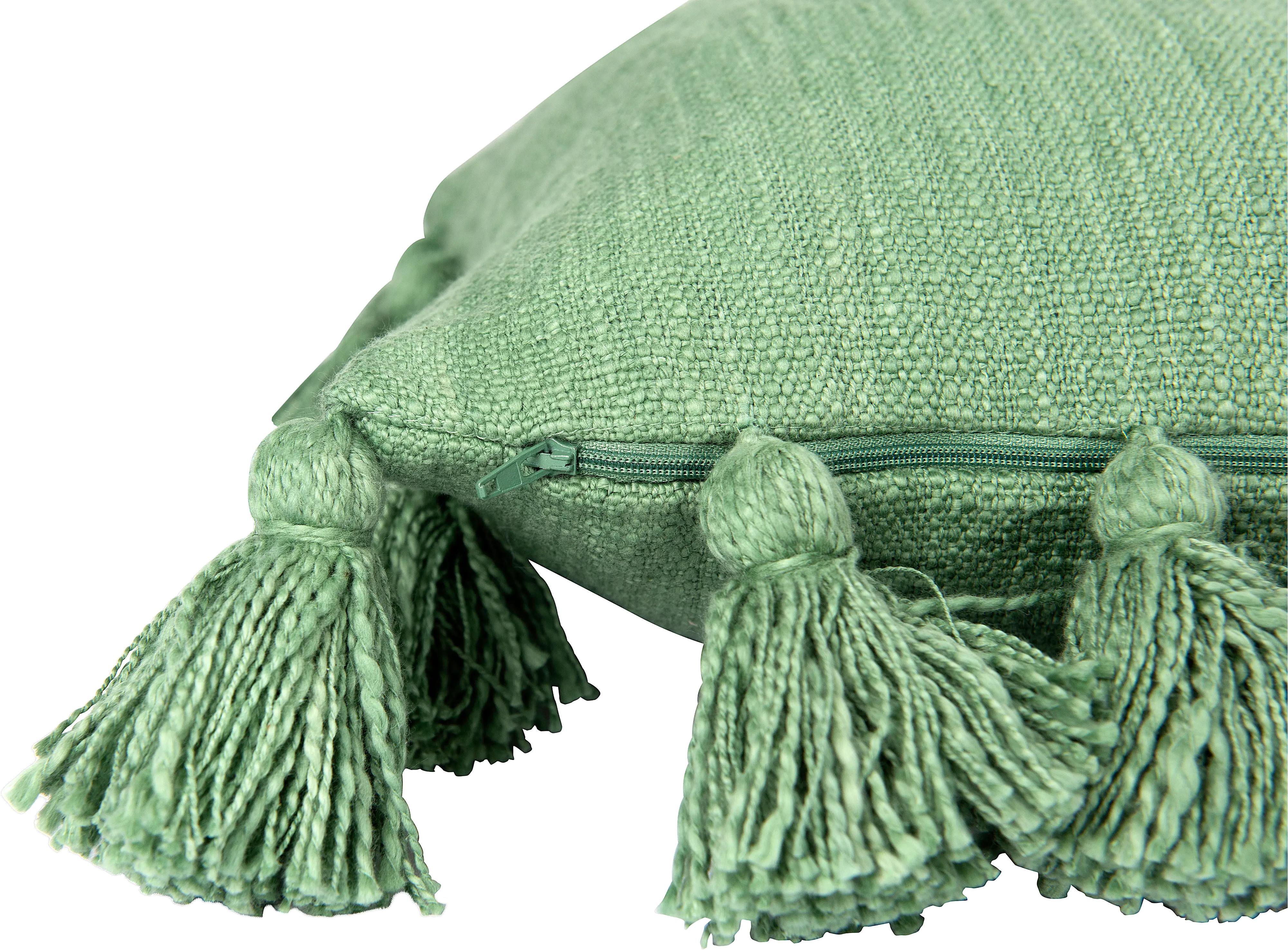 Green Cotton Throw Pillow with Tassels