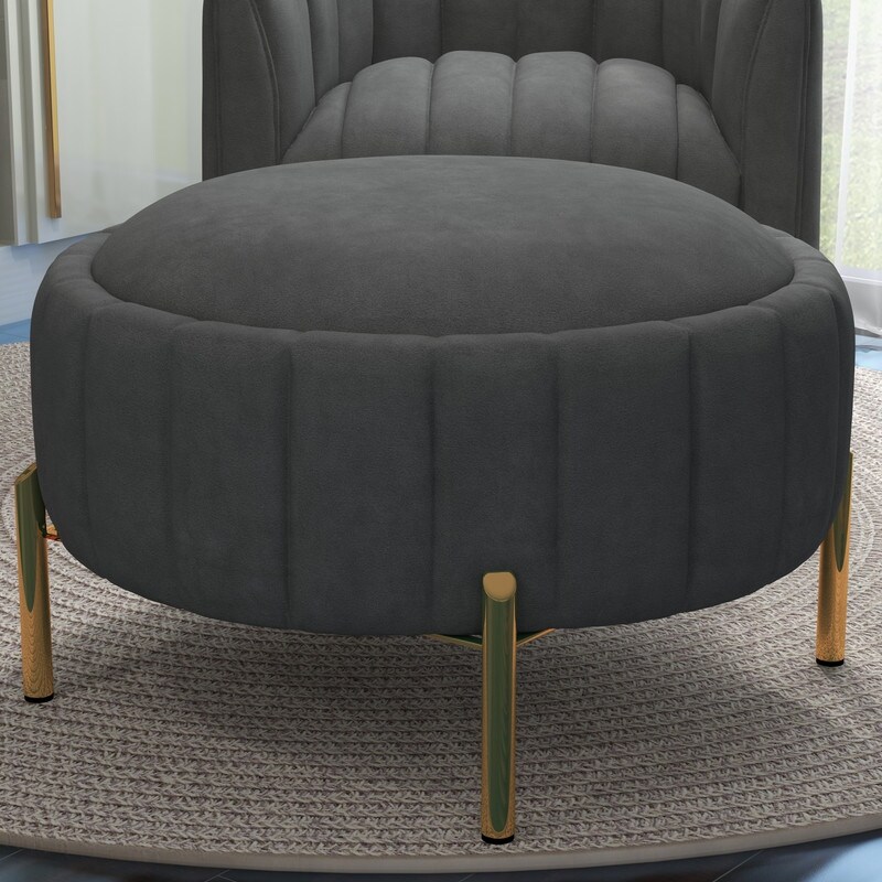 SEYNAR Contemporary Tufted Velvet Swivel Club Chair with Ottoman Set