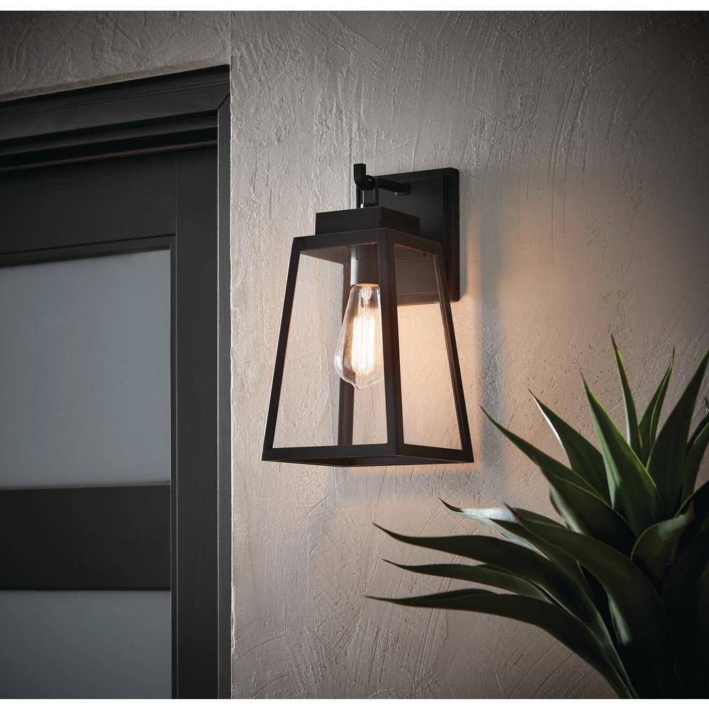 Hampton Bay Corbin Medium 13 in. Modern 1-Light Black Hardwired Outdoor Tapered Wall Lantern Sconce with Clear Glass W2205-21