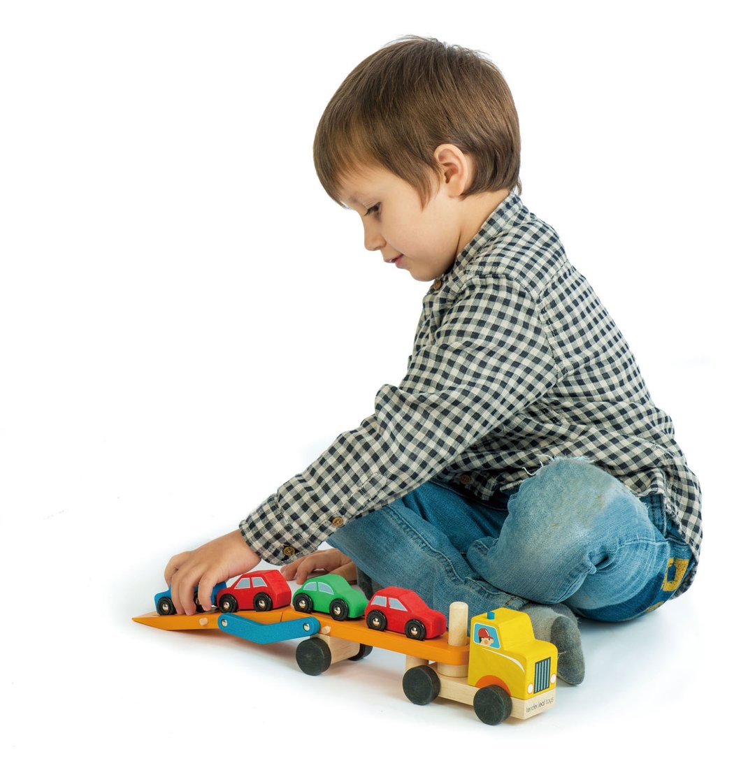 Car Transporter with Four Cars Wooden Toy by Tender Leaf Toys