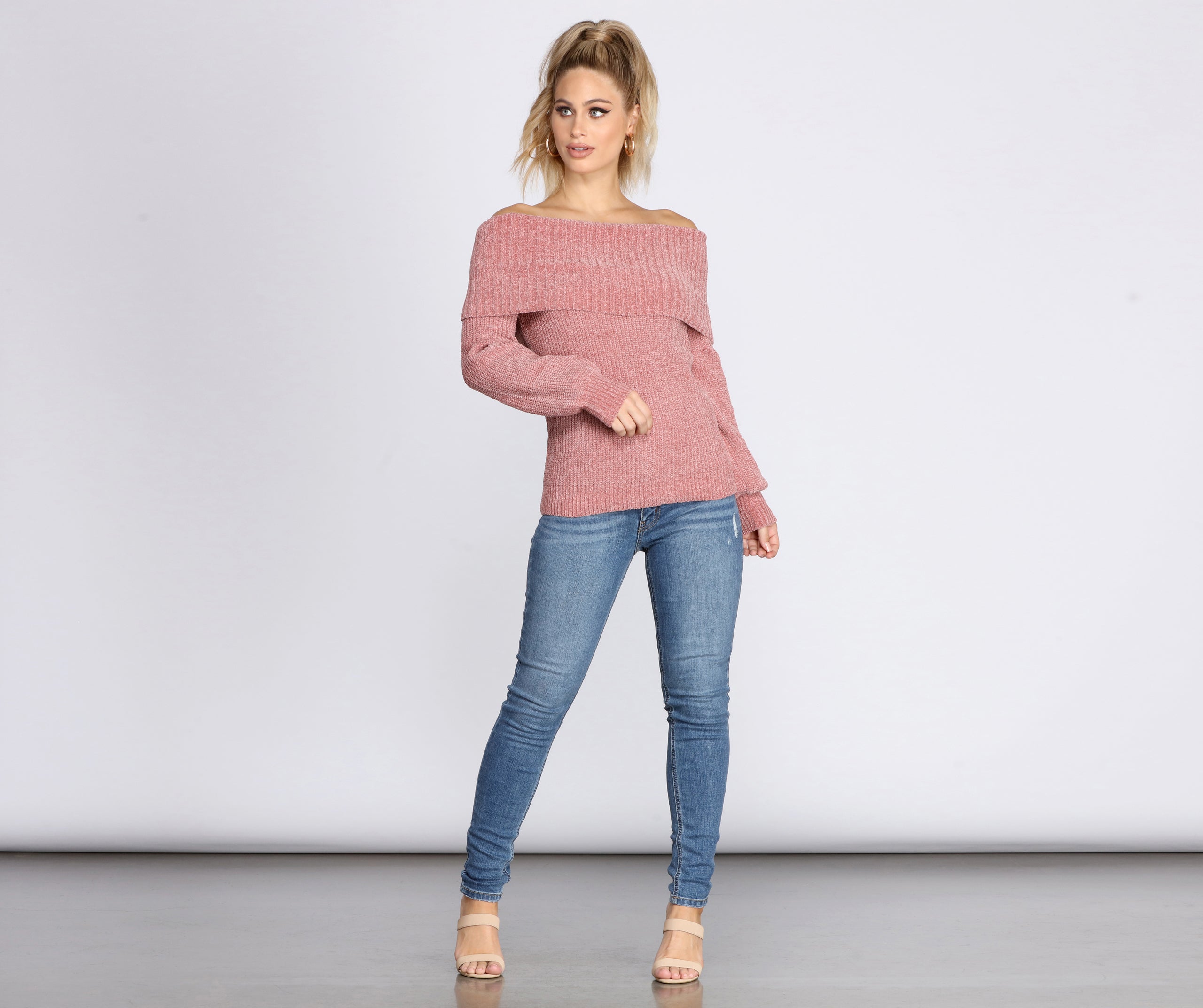 Chic Off The Shoulder Chenille Sweater