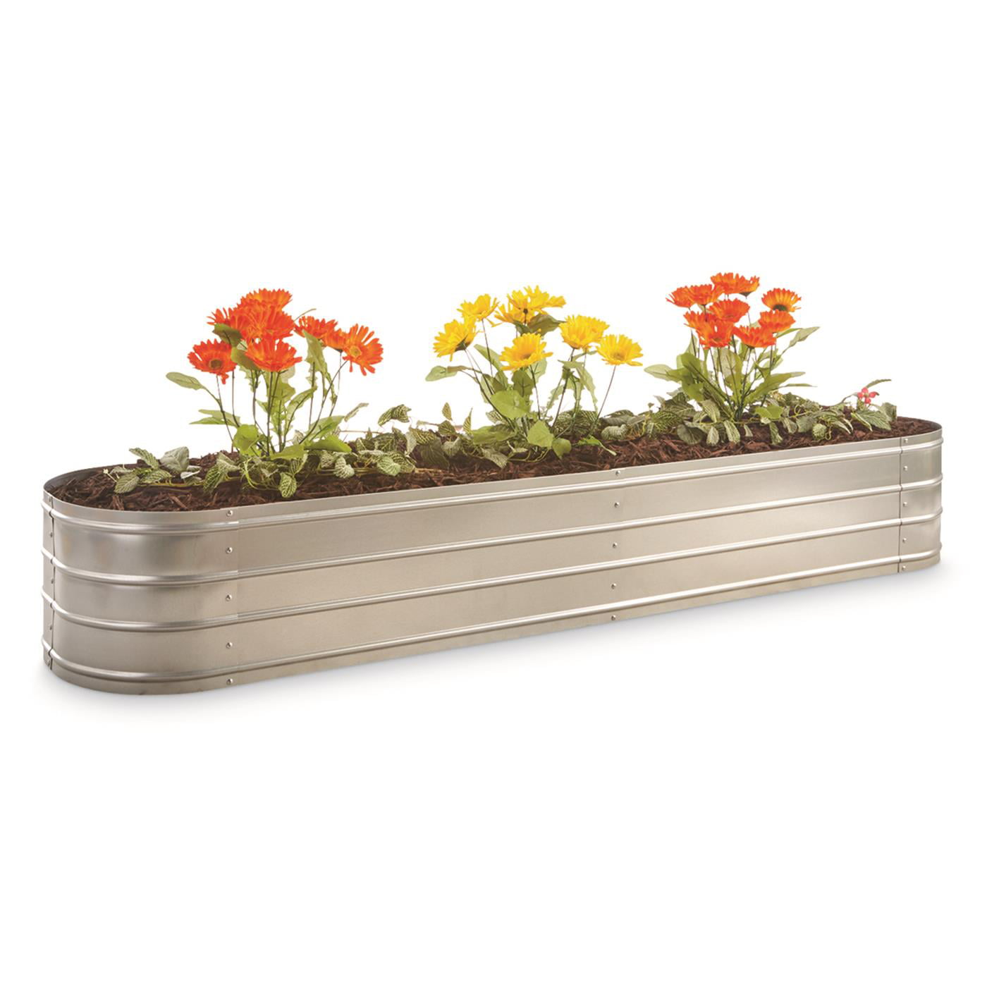 CASTLECREEK Large Oval Galvanized Steel Planter Box Raised Garden Bed, Outdoor Flowers, Herbs, Vegetable Planting Boxes, 79.25