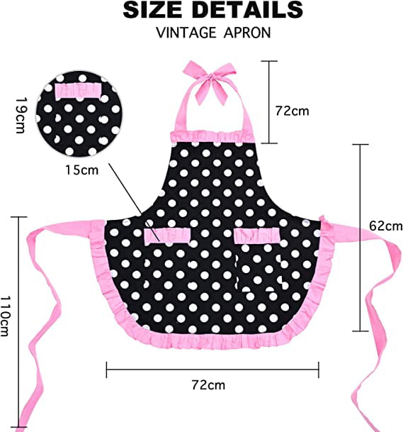 Egebert Cute Retro Apron for Women with Pockets 50s Black Vintage Aprons Sexy Chef Apron Funny Kitchen Cooking Apron Polka Dot Adjustment Waist Flirty Apron Dress Christmas Mother's Gifts (Pink)