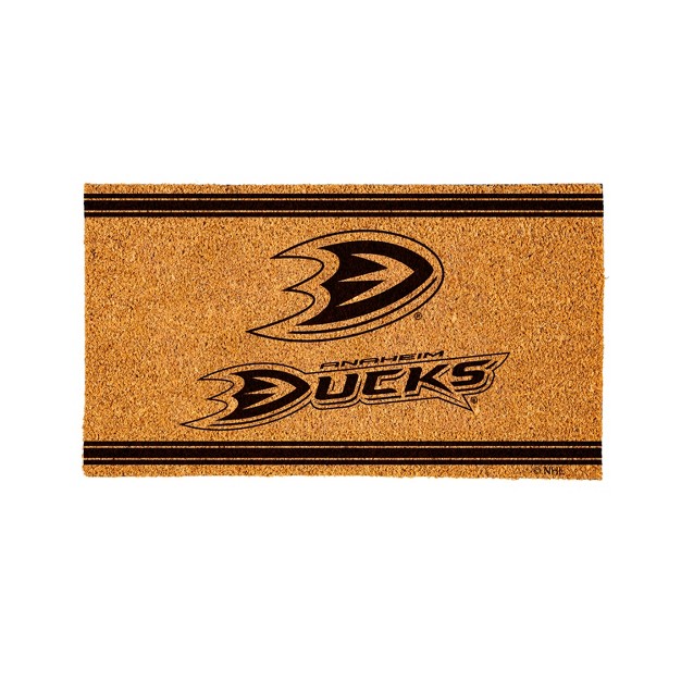 Evergreen Anaheim Ducks Logo Turf Mat Brown 28 X 16 Inches Indoor Outdoor Doormat