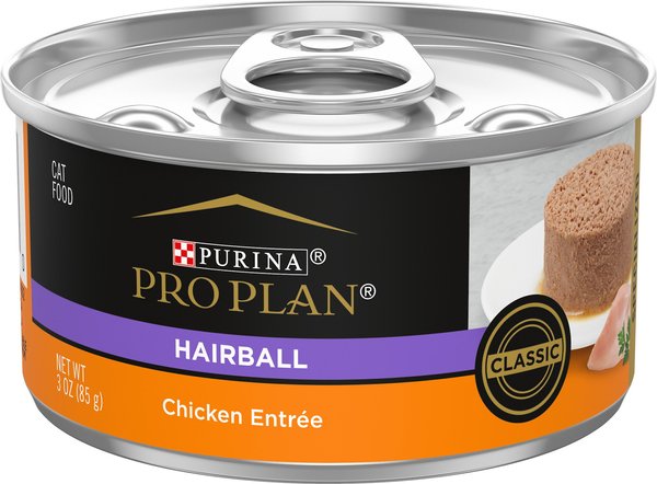 Purina Pro Plan Hairball Control Chicken Entrée Pate Wet Cat Food， 3-oz can， case of 24