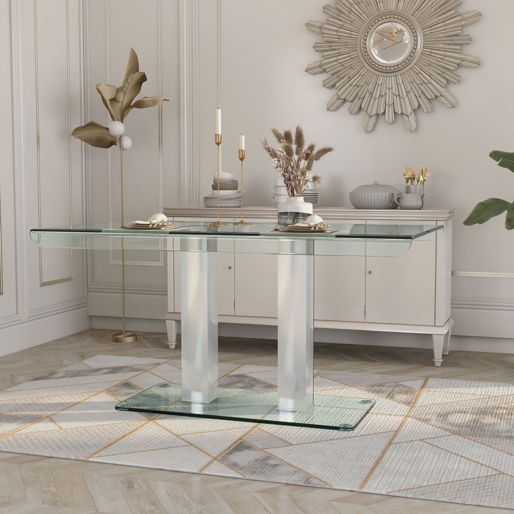 Furniture of America Maza 59 inch Silvertone Metal/Glass Dining Table