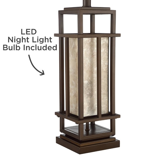 Tall Brown Caged With Led Nightlight Oatmeal Fabric Drum Shade For Bedroom Living Room